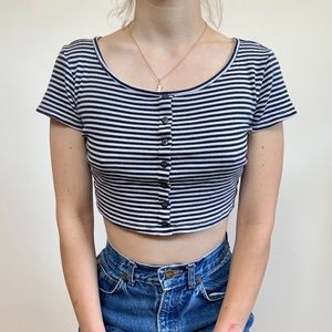 Blue and white striped crop top